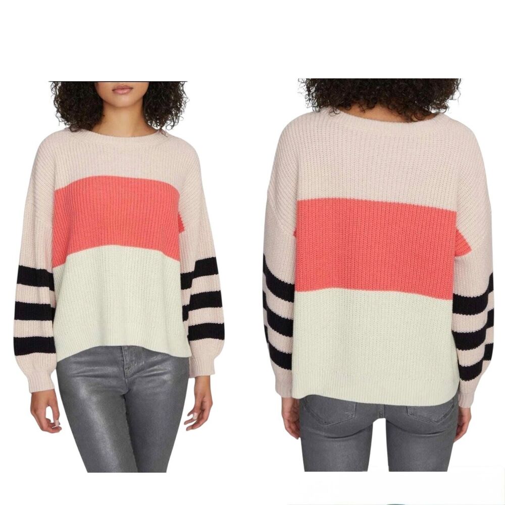 Sanctuary Women's XS Playful Stripe Oversized Sweater Color Orange White Black